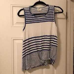 Blue and ivory striped, knotted tank
